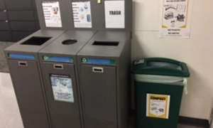 labeled sorting trash, recycle and compost bin